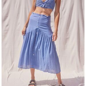 JENS PIRATE BOOTY Fresco Cotton Midi Skirt Denim Blue NWT Medium